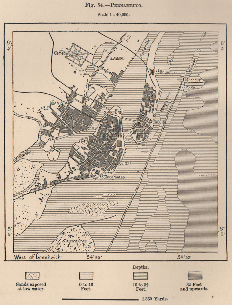 Pernambuco. Brazil 1885 old antique vintage map plan chart